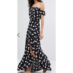 New Flynn Skye Bella Maxi Dress Womens S Jet Black Burst White Floral Rayon